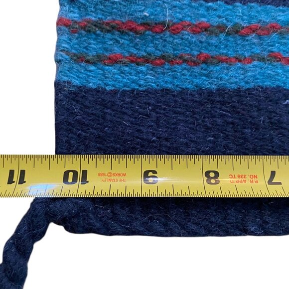 Handwoven Mexican ZAPOTEC Navy Wool Table Runner Red Bears Cloud Tassels 79"x10" - Picture 4 of 7